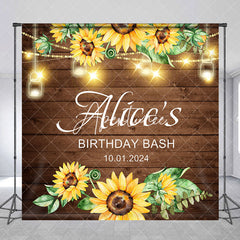 Aperturee - Brown Wood Sunflower Custom Birthday Bash Backdrop