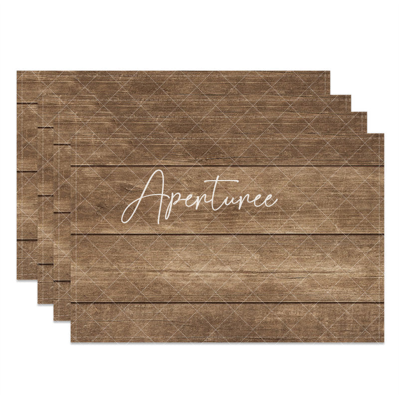 Aperturee - Brown Wood Texture Color Fabric Set Of 4 Placemats