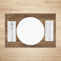 Aperturee - Brown Wood Texture Color Fabric Set Of 4 Placemats