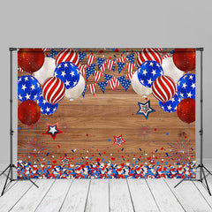 Aperturee - Brown Wood USA Balloon Ribbon Independence Day Backdrop