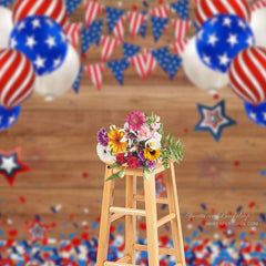 Aperturee - Brown Wood USA Balloon Ribbon Independence Day Backdrop