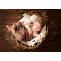 Aperturee - Brown Wooden Board Rubber Floor Mat For Baby Photography