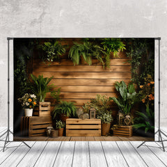 Aperturee - Brown Wooden Box Green Plants Photoshoot Backdrop