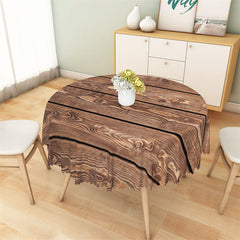 Aperturee - Brown Wooden Grain Prints Vintage Round Tablecloth