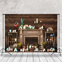 Aperturee - Brown Wooden Paschal Eggs Bunny Easter Backdrop