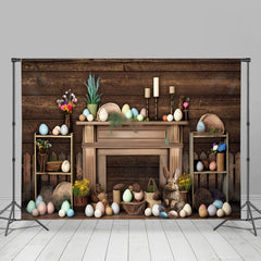 Aperturee - Brown Wooden Paschal Eggs Bunny Easter Backdrop