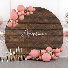 Aperturee - Brown Wooden Texture Simple Round Backdrop For Party