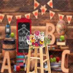 Aperturee - Brown Wooden Wall Back To School Cake Smash Backdrop