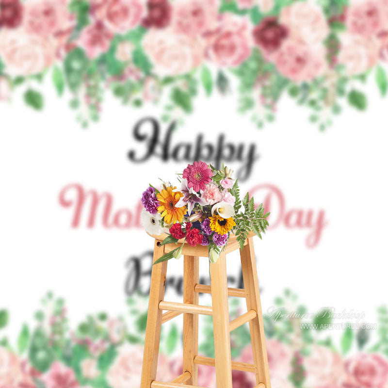 Aperturee - Brunch Pink Rose Green Leaves Happy Mothers Day Backdrop