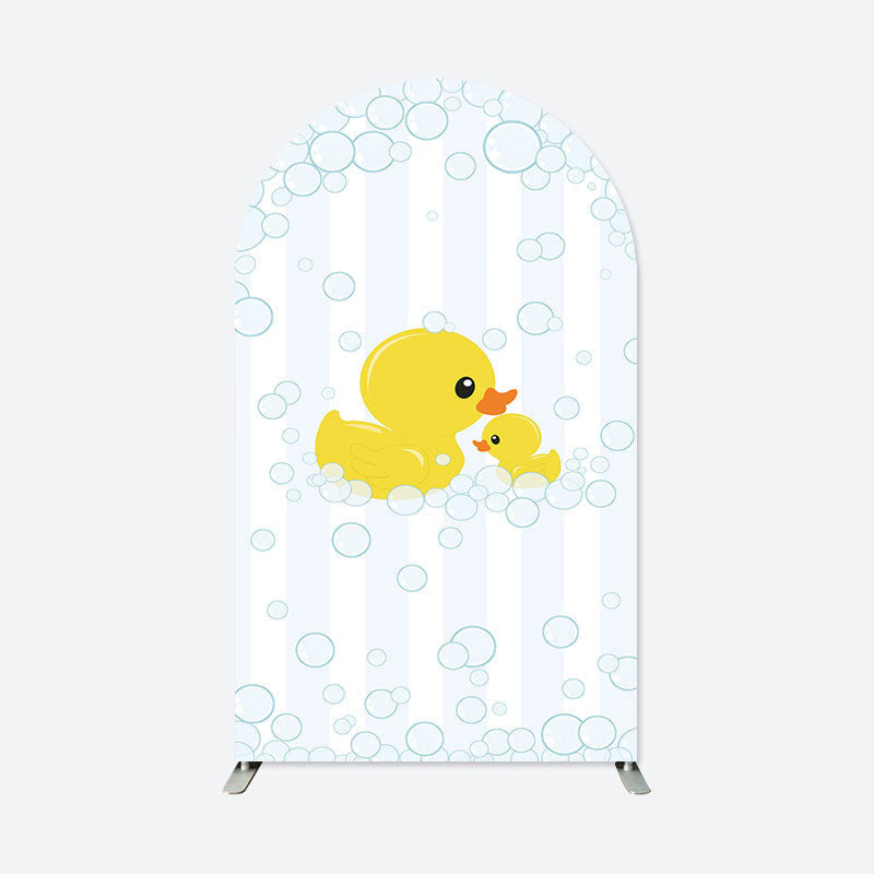 Aperturee - Bubbles Yellow Duck Stripe Baby Shower Arch Backdrop