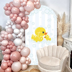 Aperturee - Bubbles Yellow Duck Stripe Baby Shower Arch Backdrop