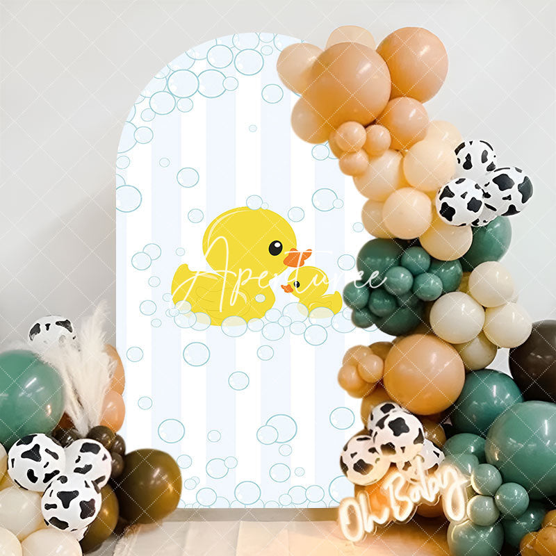 Aperturee - Bubbles Yellow Duck Stripe Baby Shower Arch Backdrop