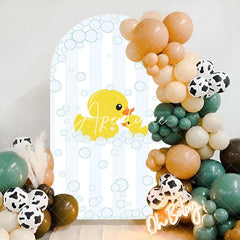 Aperturee - Bubbles Yellow Duck Stripe Baby Shower Arch Backdrop