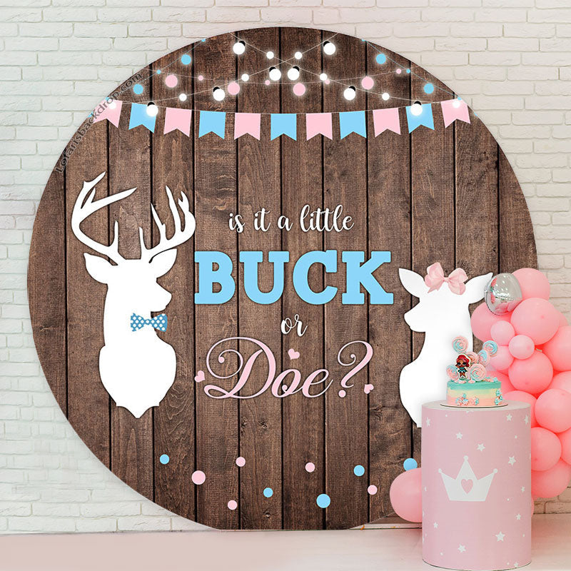 Aperturee - Buck Or Doe Wooden Round Gender Reveal Backdrop