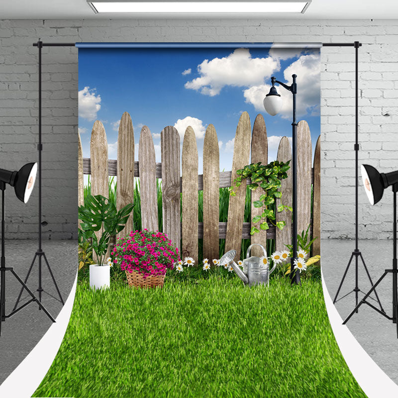 Aperturee - Bucolic Wooden Fence Lawns Sky Photo Sweep Backdrop