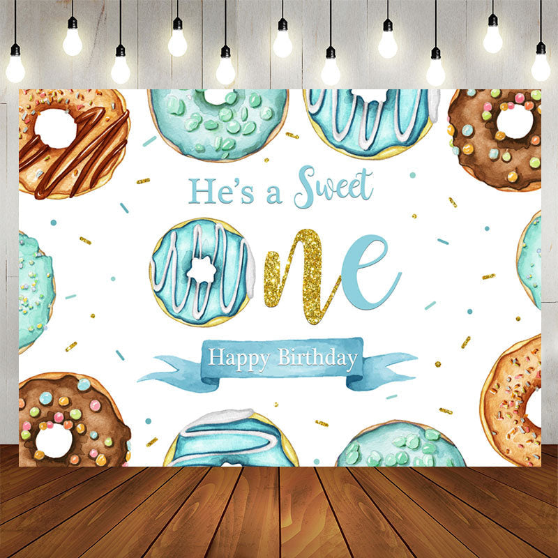 Aperturee - Bule Donuts Sweet 1St Happy Birthday Backdrop For Boy