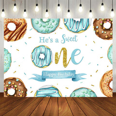 Aperturee - Bule Donuts Sweet 1St Happy Birthday Backdrop For Boy