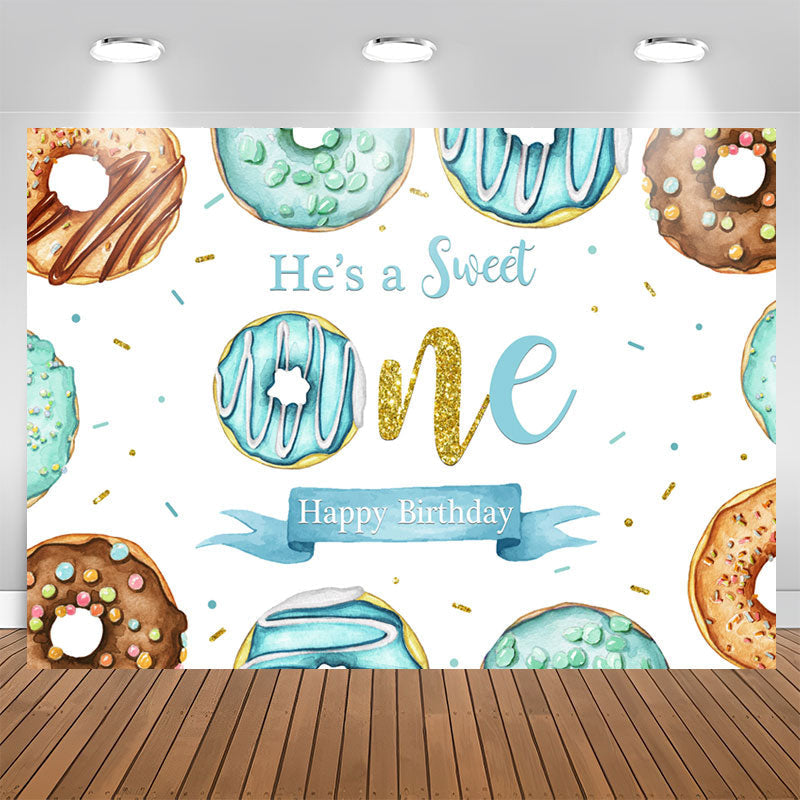 Aperturee - Bule Donuts Sweet 1St Happy Birthday Backdrop For Boy