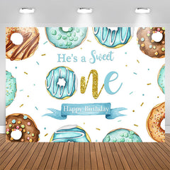 Aperturee - Bule Donuts Sweet 1St Happy Birthday Backdrop For Boy