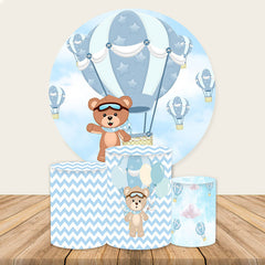 Aperturee Bule Hot Air Balloon Teddy Baby Shower Round Backdrop Kit