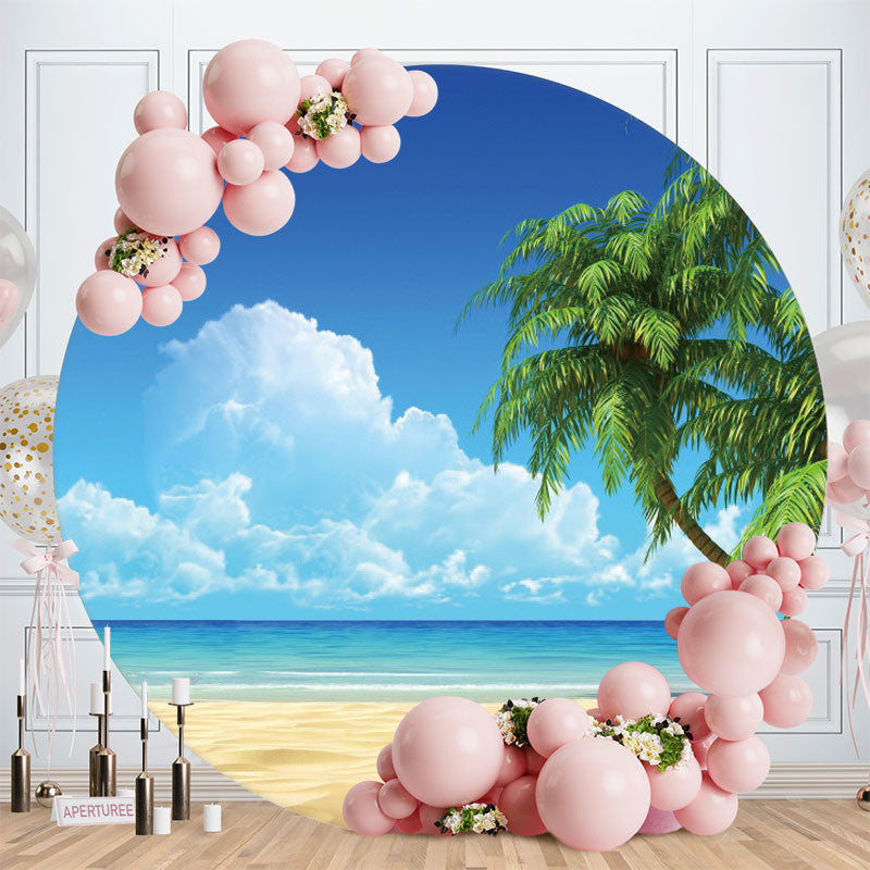 Aperturee - Bule Sky And Beach Sea Coconut Circle Backdrop