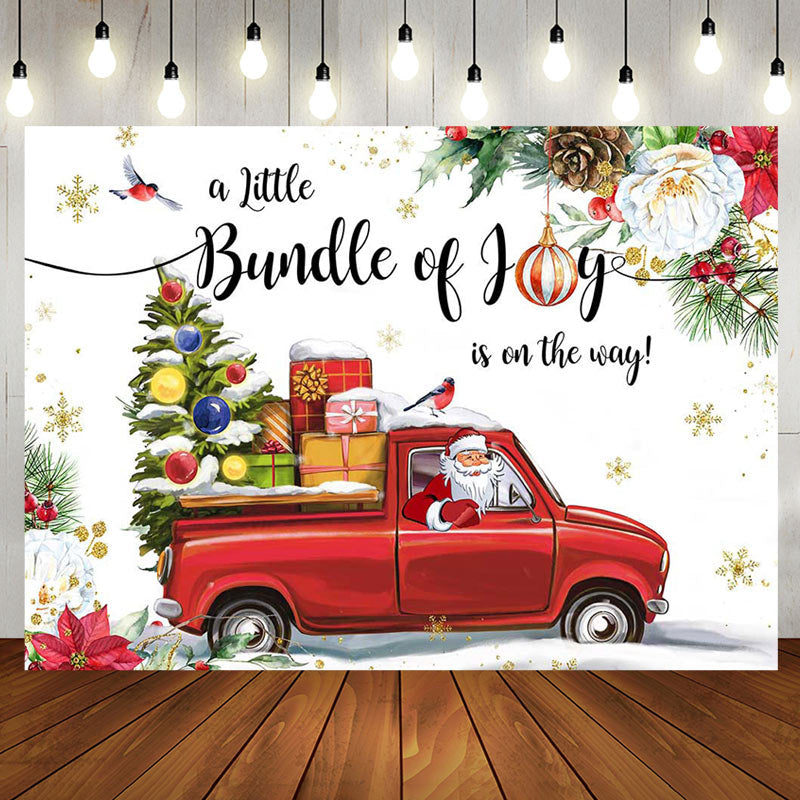 Aperturee - Bundle Of Joy Christmas Santa Baby Shower Backdrop