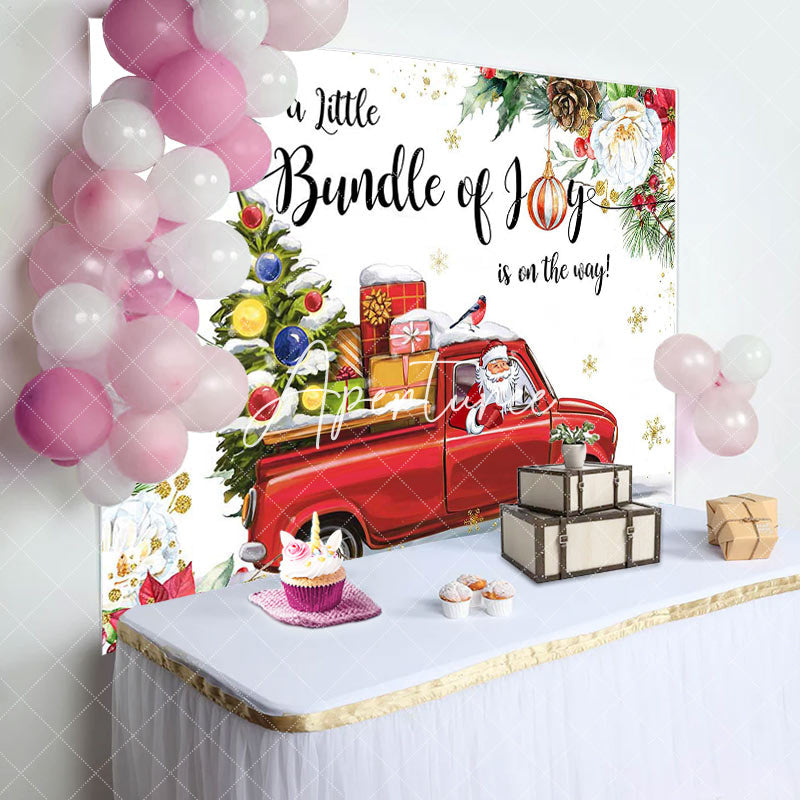 Aperturee - Bundle Of Joy Christmas Santa Baby Shower Backdrop