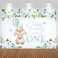 Aperturee - Bunny Turning One Blue Floral 1st Birthday Backdrop