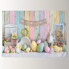 Aperturee Bunny With Eggs Spring Happy Easter Holiday Backdrop