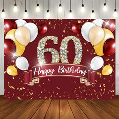 Aperturee - Burgundy And Gold Balloon Happy 60Th Birthday Backdrop