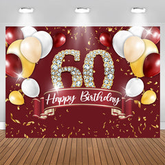 Aperturee - Burgundy And Gold Balloon Happy 60Th Birthday Backdrop