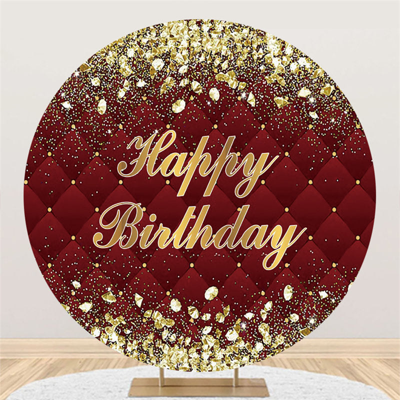 Aperturee Burgundy And Rose Golden Round Happy Birthday Backdrop