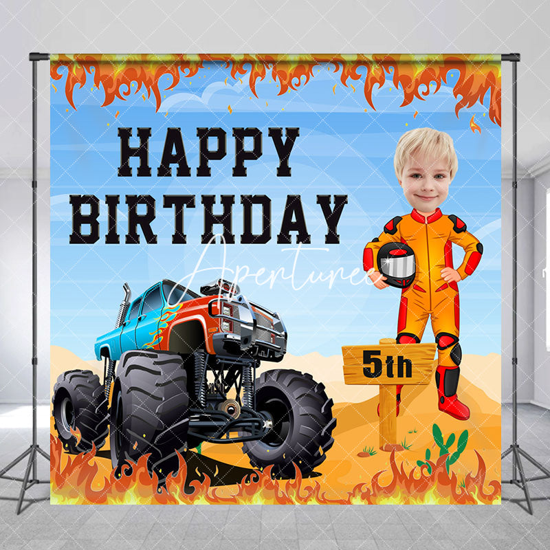 Aperturee - Burning Huge Truck Custom Photo 5th Birthday Backdrop