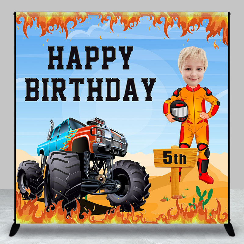 Aperturee - Burning Huge Truck Custom Photo 5th Birthday Backdrop