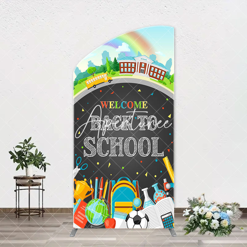 Aperturee - Bus Rainbow Stationery Back To School Arch Backdrop