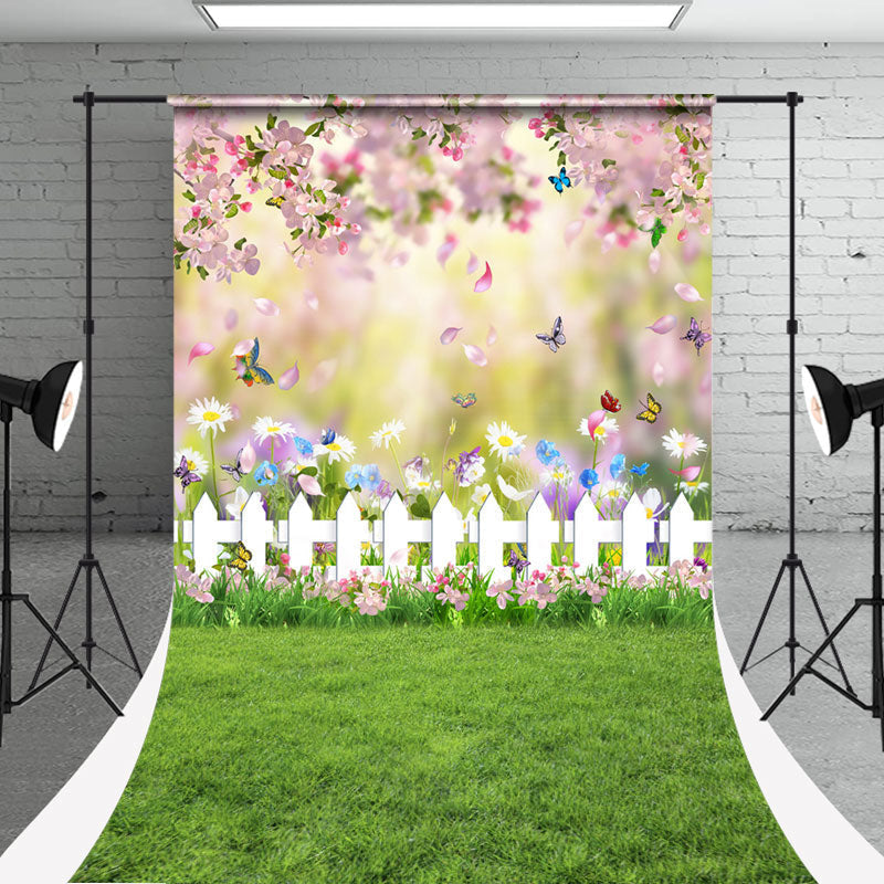 Aperturee - Butterflies Flowers Fence Photography Sweep Backdrop