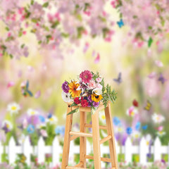 Aperturee - Butterflies Flowers Fence Photography Sweep Backdrop