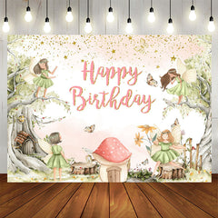 Aperturee - Butterfly Fairy Floral Girls Happy Birthday Backdrop