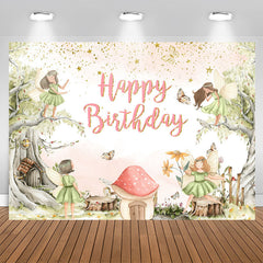 Aperturee - Butterfly Fairy Floral Girls Happy Birthday Backdrop