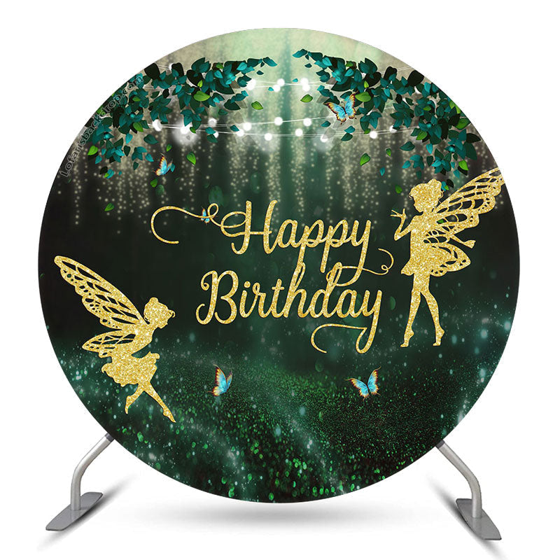 Aperturee Butterfly Fairy Gold Green Birthday Round Backdrop