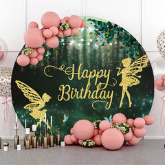 Aperturee Butterfly Fairy Gold Green Birthday Round Backdrop