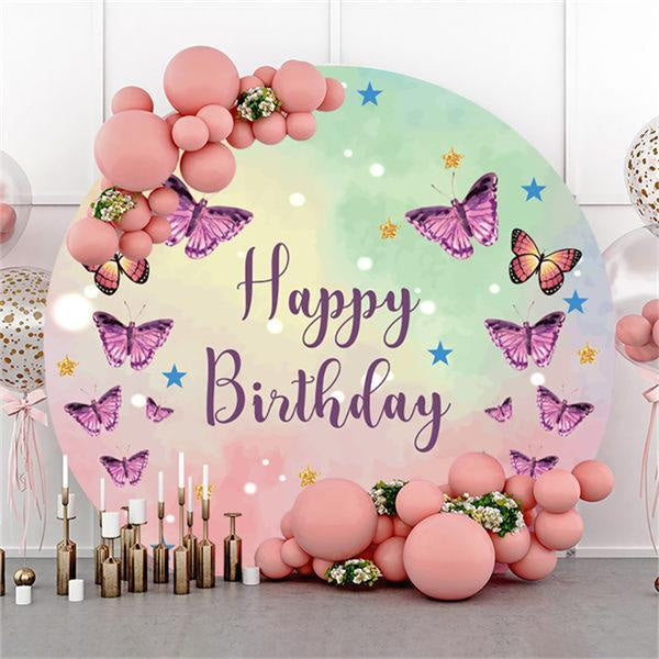 Aperturee Butterfly Five-Pointed Star Round Birthday Backdrop