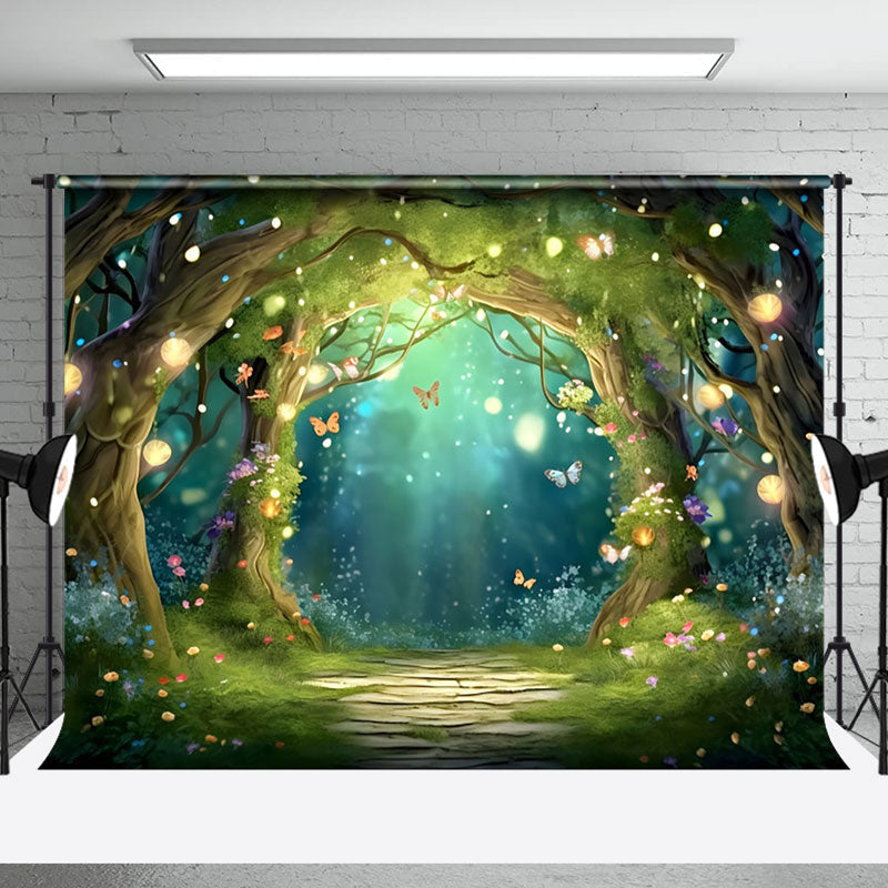 Aperturee - Butterfly Floral Fantasy Fairy Forest Photo Backdrop