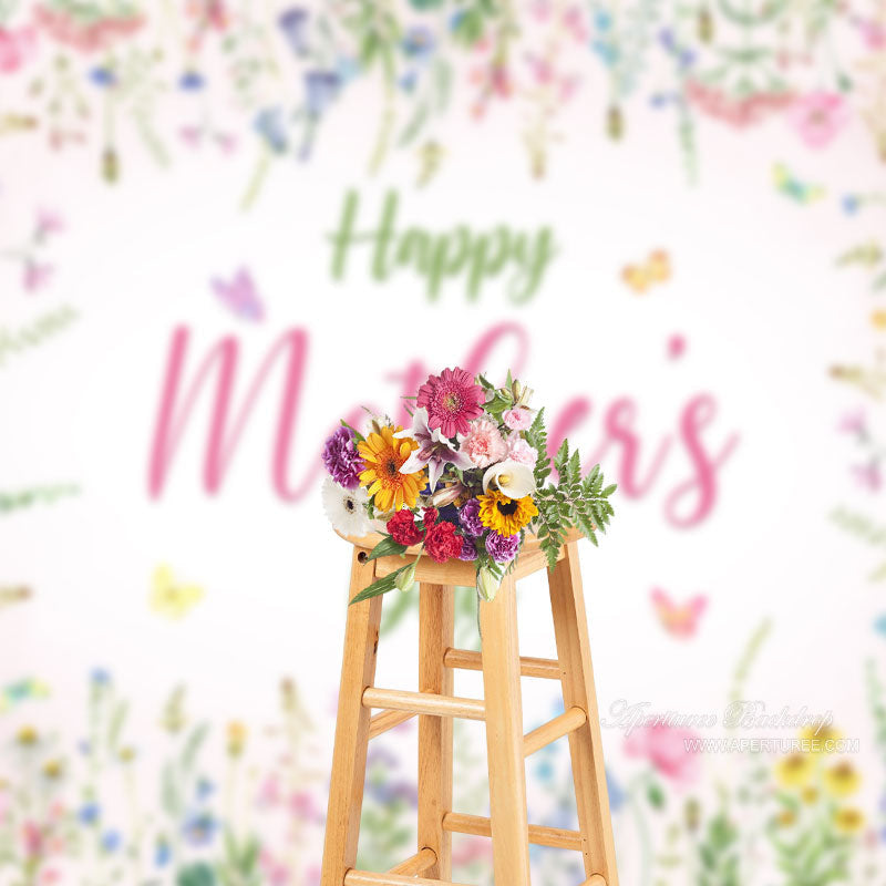 Aperturee - Butterfly Floral Pink Mothers Day Photography Backdrop