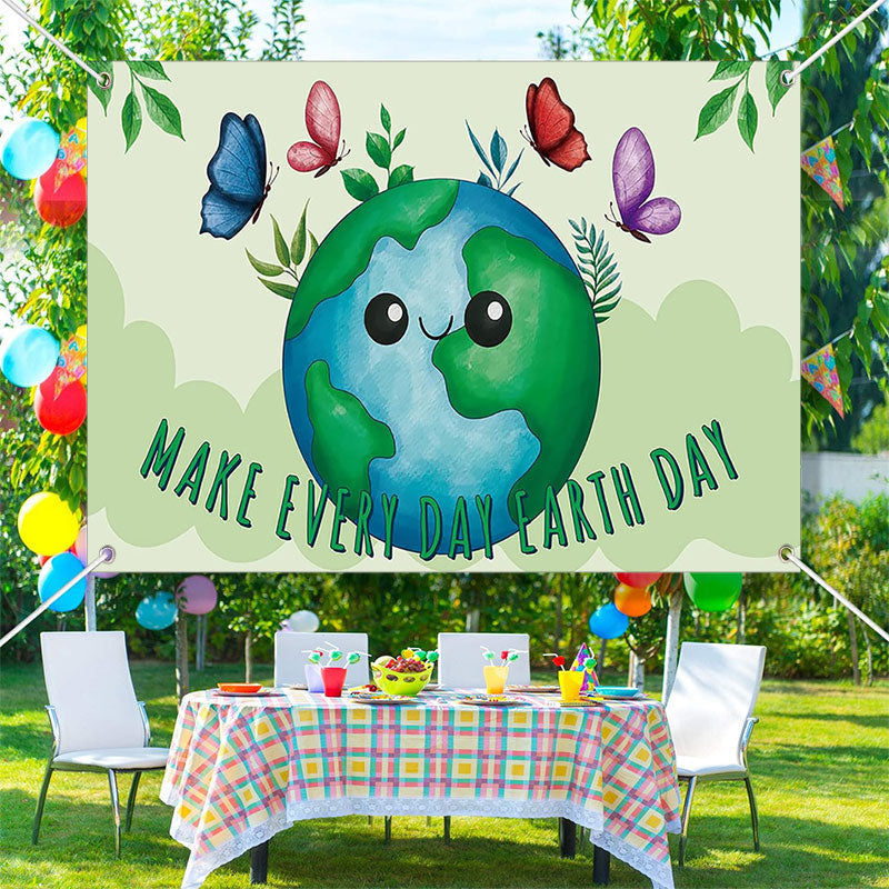 Aperturee - Butterfly Green Earth Day Apirl Theme Party Backdrop