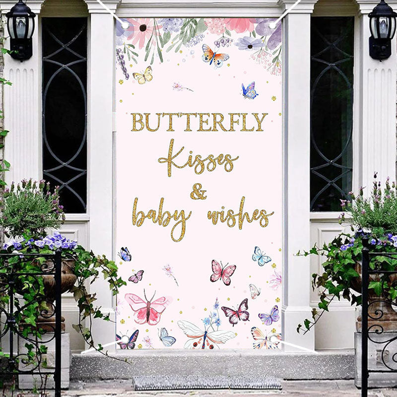 Aperturee - Butterfly Kisses Pink Floral Baby Shower Door Cover