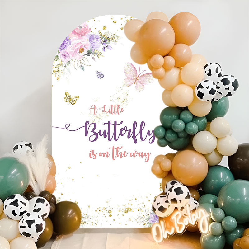 Aperturee - Butterfly On The Way Floral Baby Shower Arch Backdrop