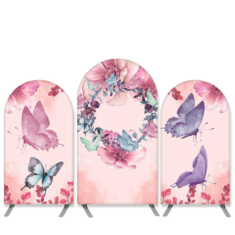 Aperturee Butterfly Theme Floral Pink Birthday Arch Backdrop Kit Banner