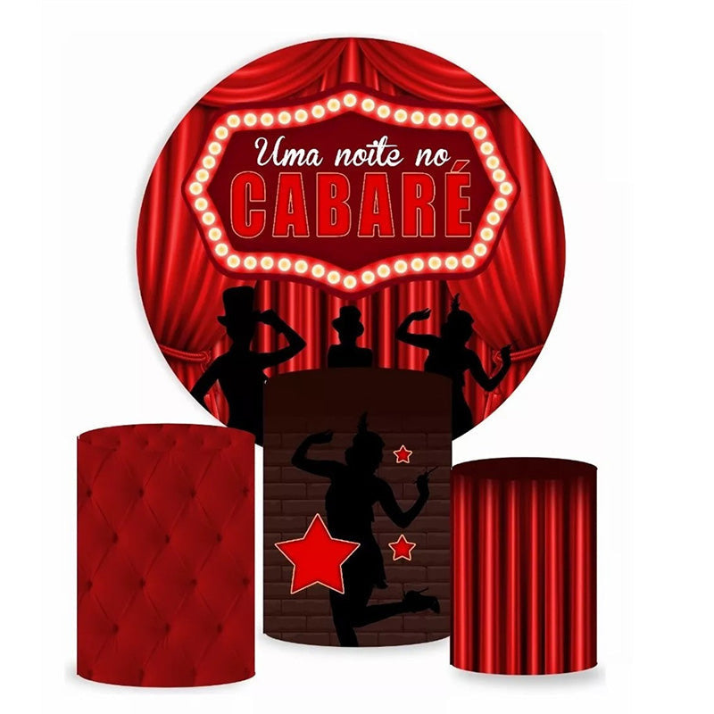 Aperturee Cabaret Art Red Stage Curtain Round Backdrop Kit