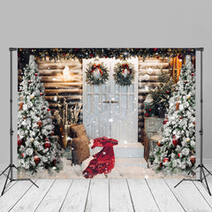 Aperturee - Cabin Door Pine Tree Scarf Cloud Christmas Backdrop